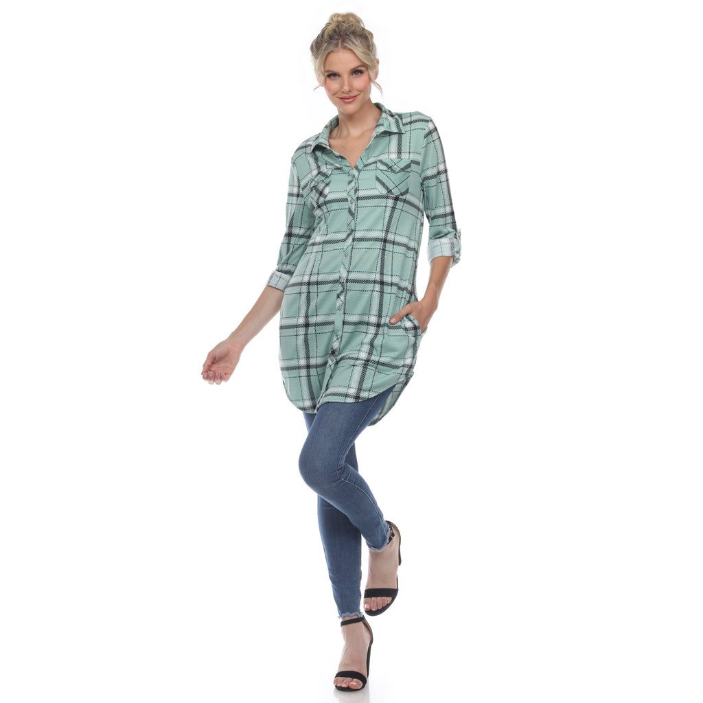 White Mark Women's Windowpane Plaid Tunic Shirt (6 Colors Available)