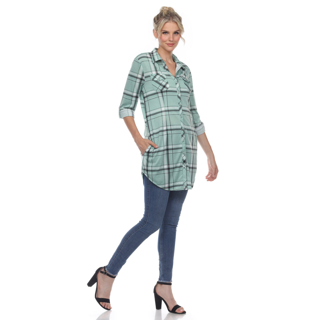 White Mark Women's Windowpane Plaid Tunic Shirt (6 Colors Available)