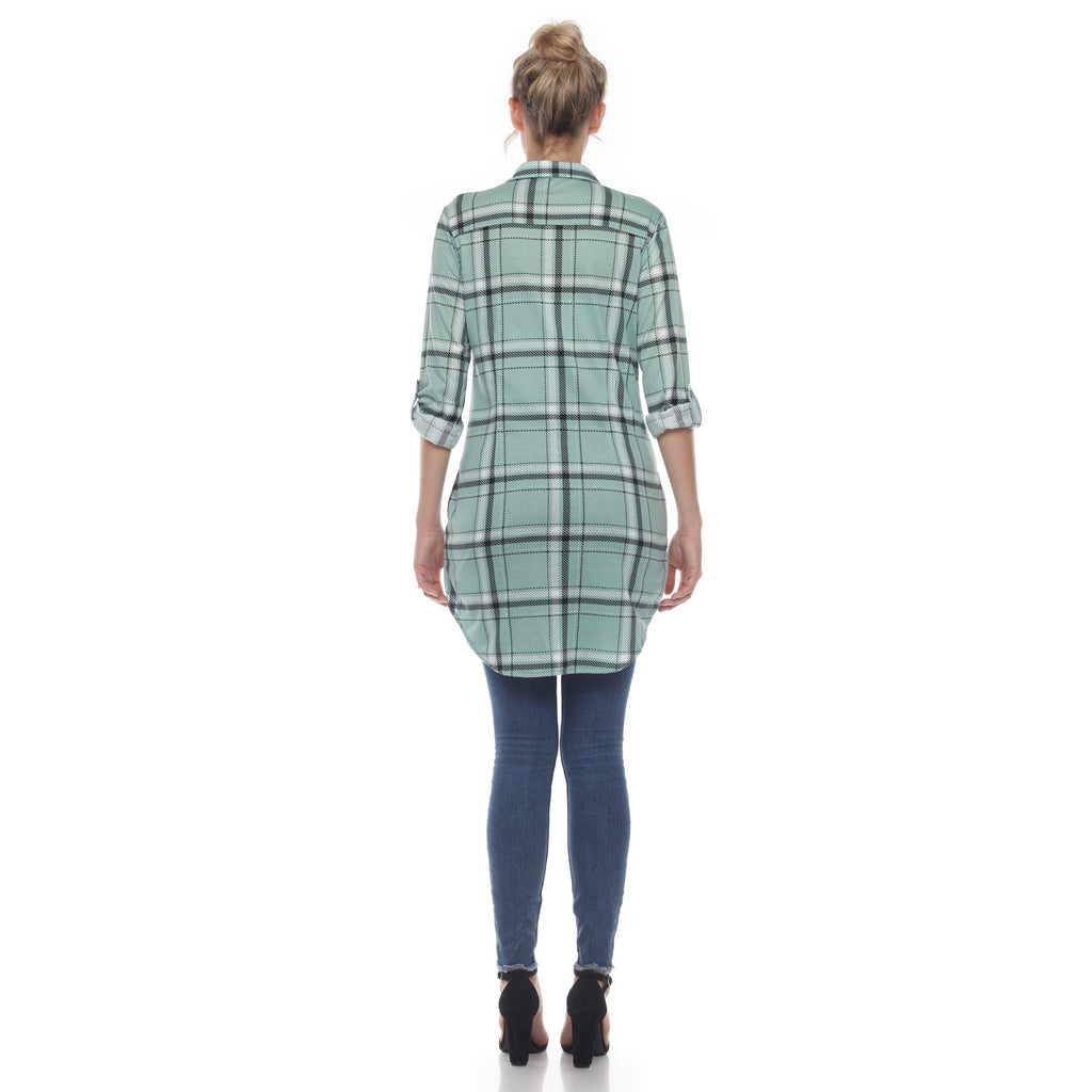 White Mark Women's Windowpane Plaid Tunic Shirt (6 Colors Available)