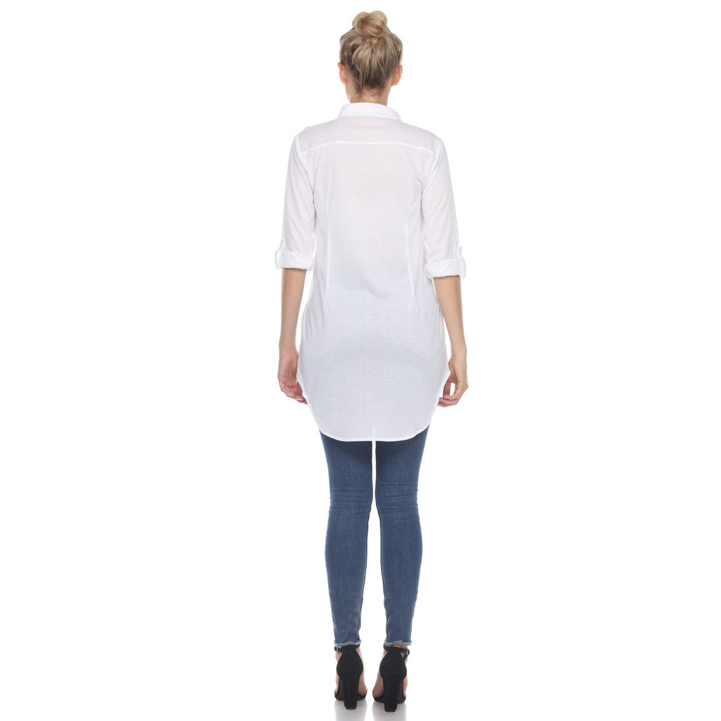 White Mark Women's Stretchy Button-Down Tunic (6 Colors Available)