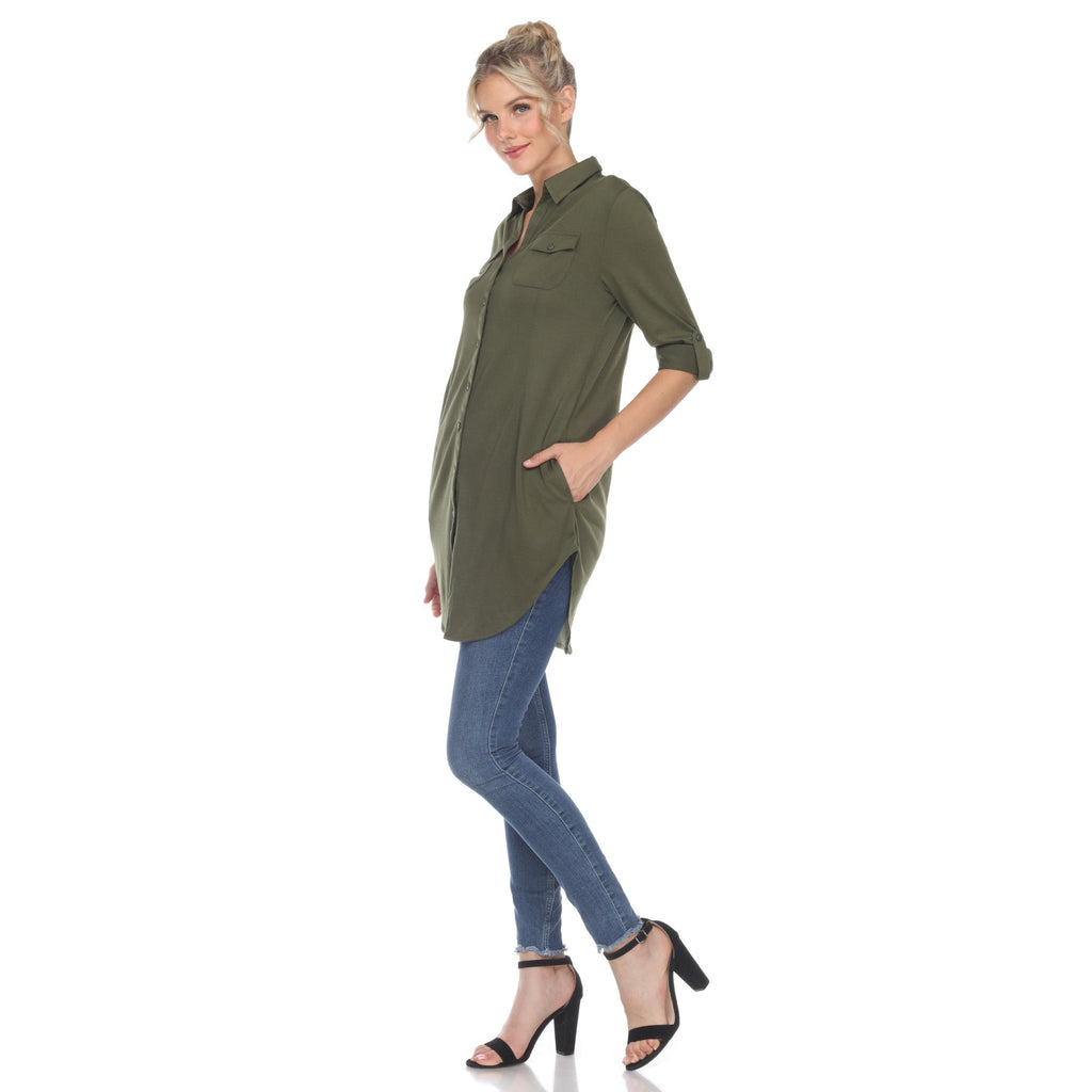 White Mark Women's Stretchy Button-Down Tunic (6 Colors Available)