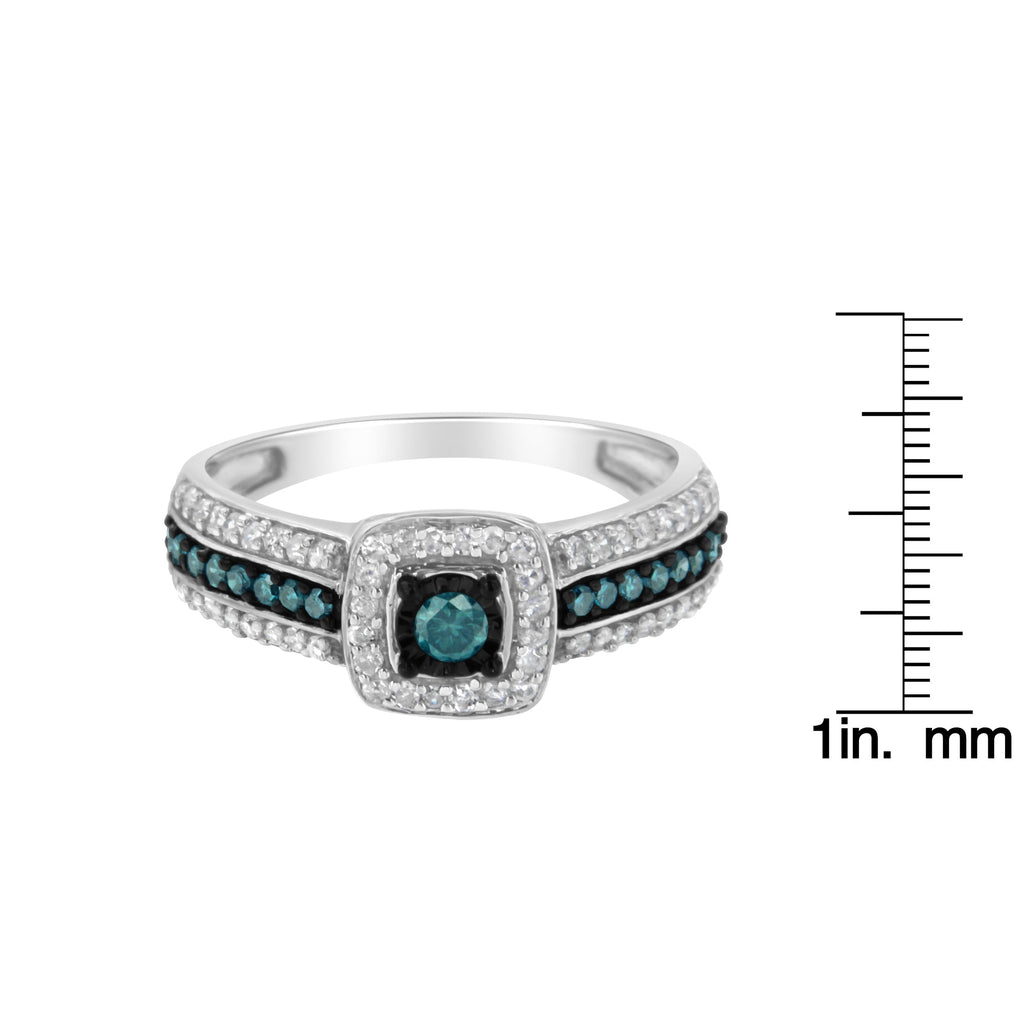 .925 Sterling Silver Treated Blue Miracle-Set Diamond Engagement Ring (1/2 Cttw, J-K Color, I1-I2 Clarity)