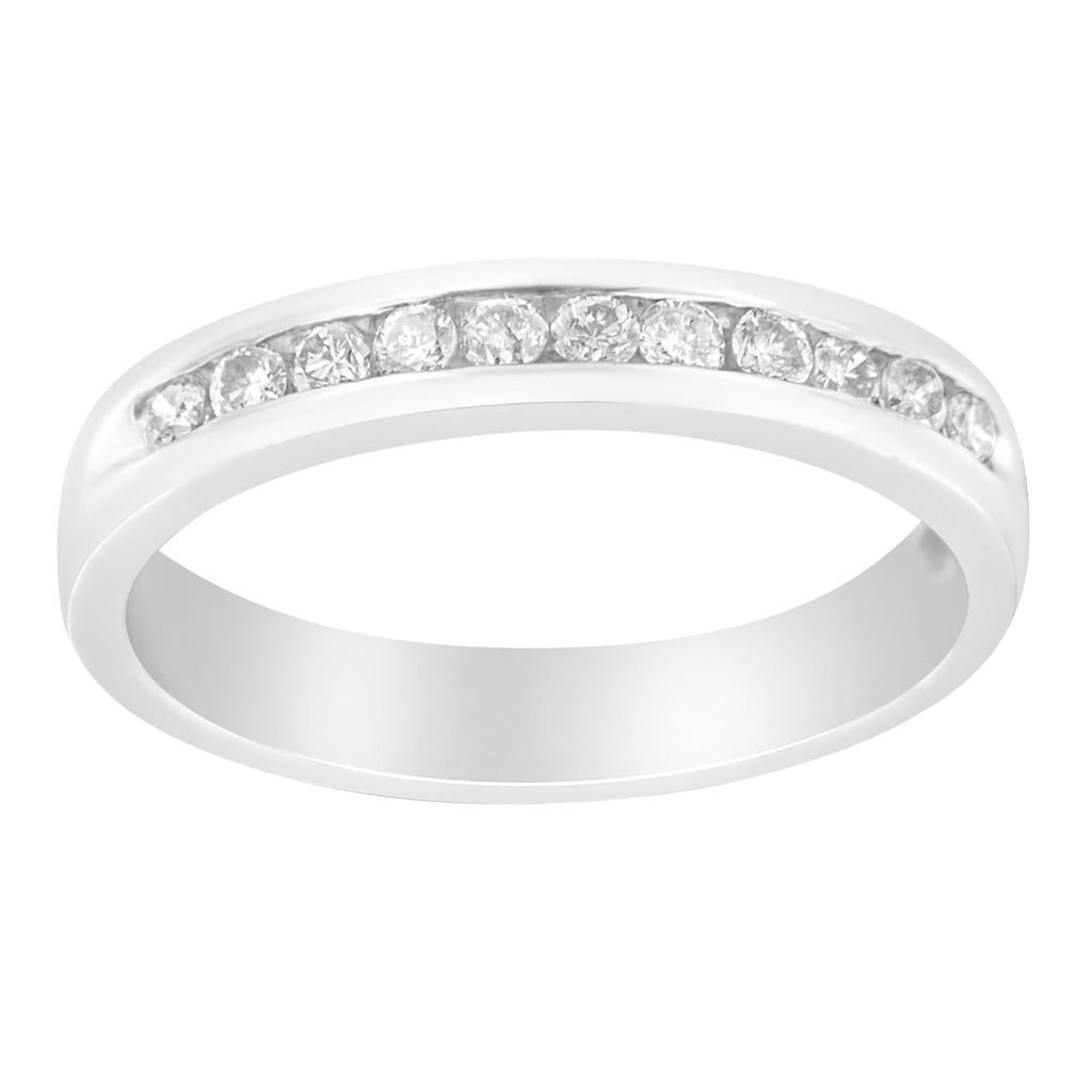 18K White Gold 1/4 Cttw Channel Set Brilliant Round-Cut Diamond Classic 11 Stone Wedding Band Ring (E-F Color, I1-I2 Clarity)