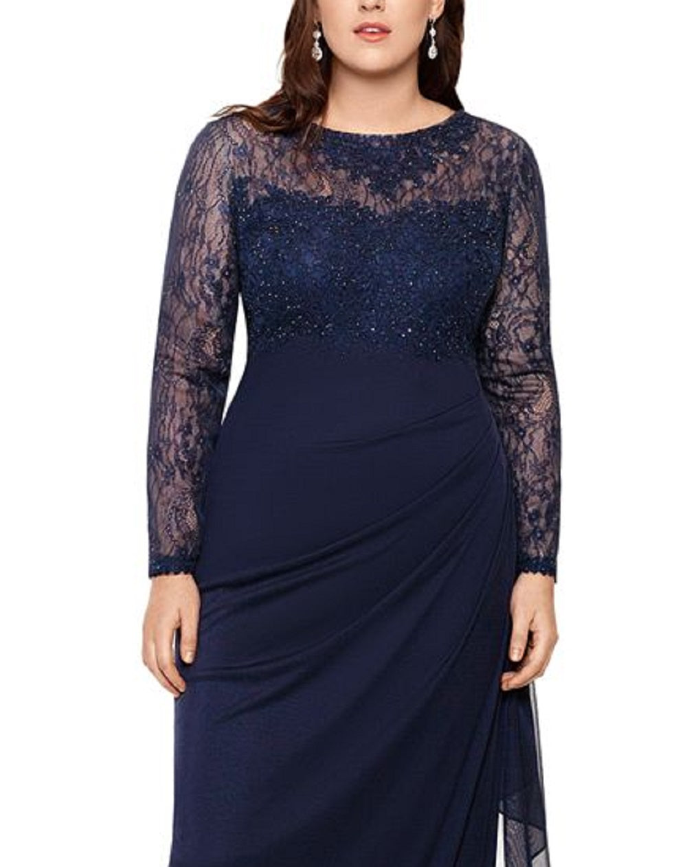 XSCAPE Women's Embroidered & Beaded Long Sleeve Gown Blue Size 22W