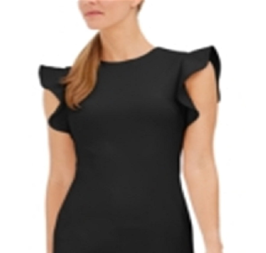 Calvin Klein Women's Ruffle Sleeve Sheath Dress Black Size 4 Petite