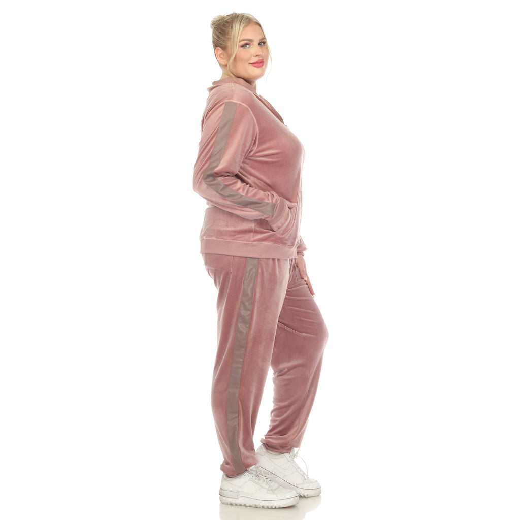 2-Piece Velour with Faux Leather Stripe - Plus