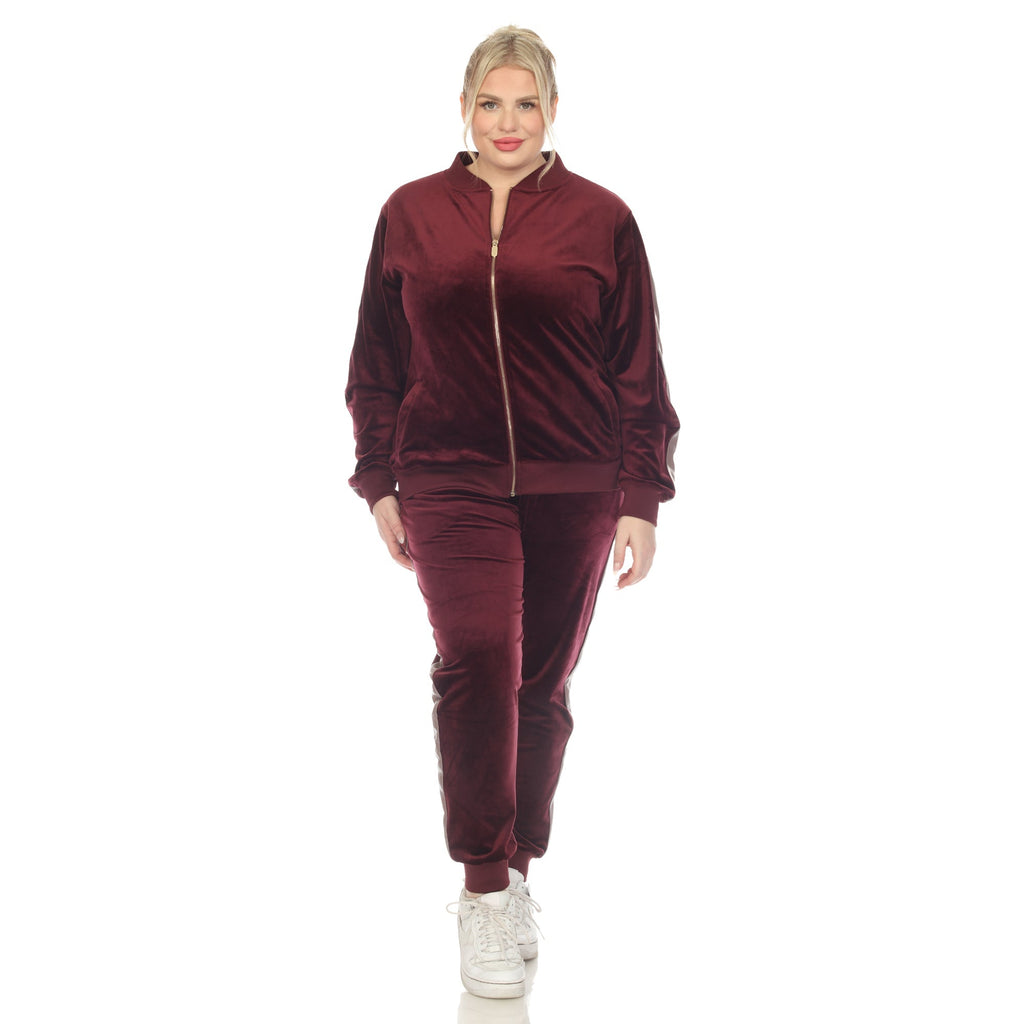 2-Piece Velour with Faux Leather Stripe - Plus