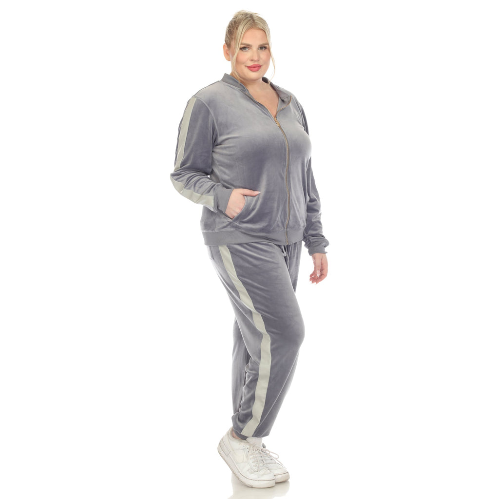 2-Piece Velour with Faux Leather Stripe - Plus