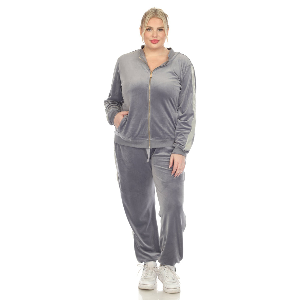 2-Piece Velour with Faux Leather Stripe - Plus