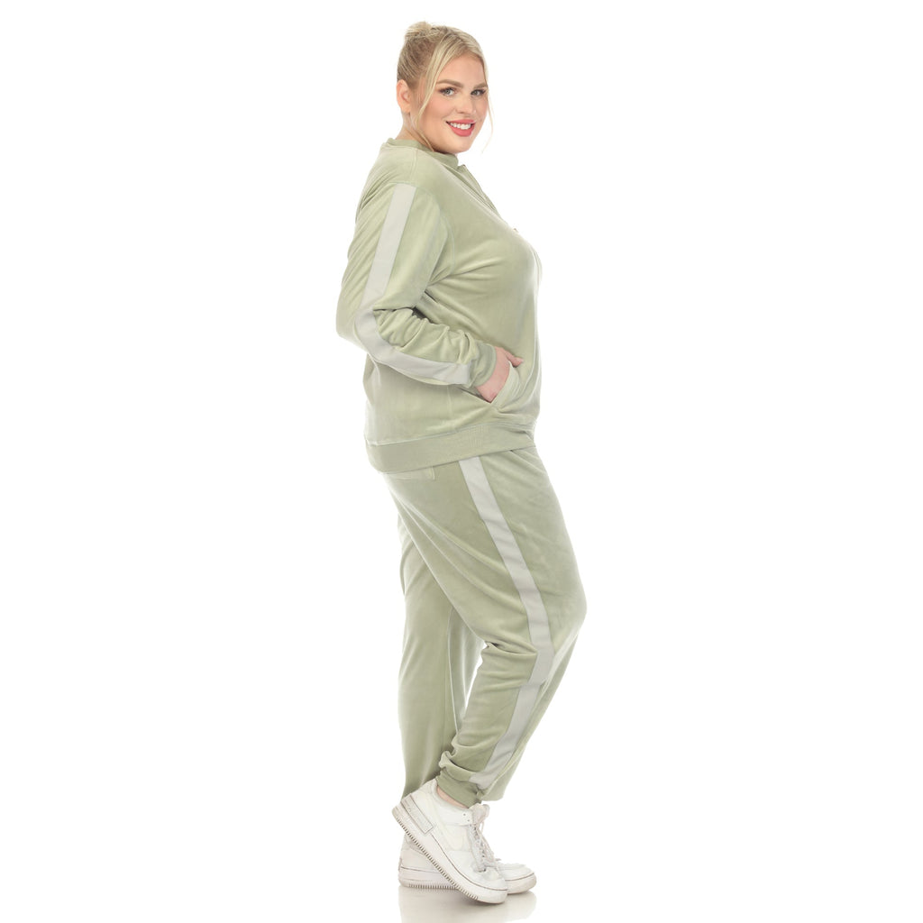 2-Piece Velour with Faux Leather Stripe - Plus