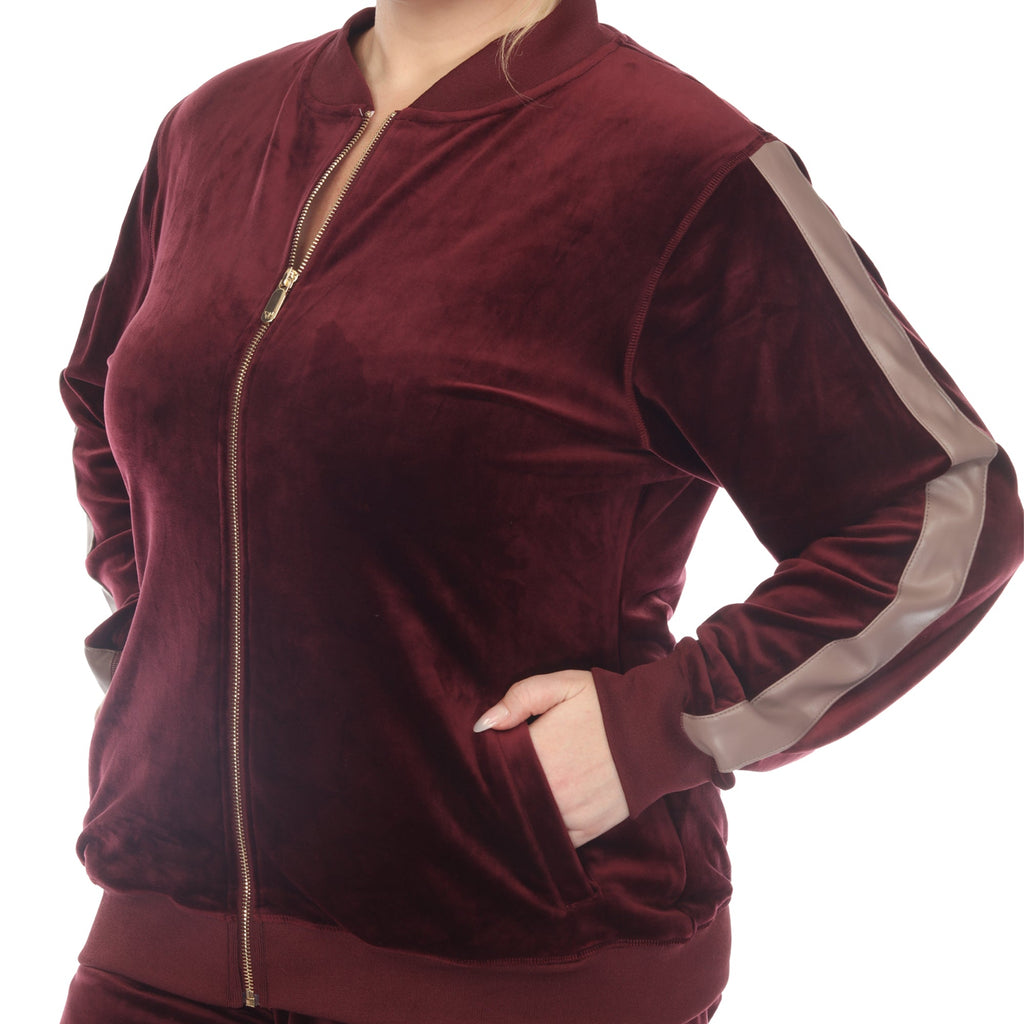 2-Piece Velour with Faux Leather Stripe - Plus