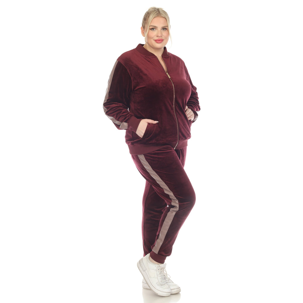 2-Piece Velour with Faux Leather Stripe - Plus