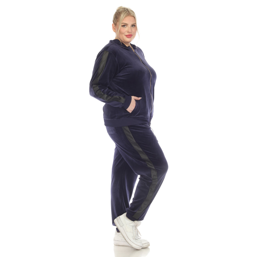 2-Piece Velour with Faux Leather Stripe - Plus