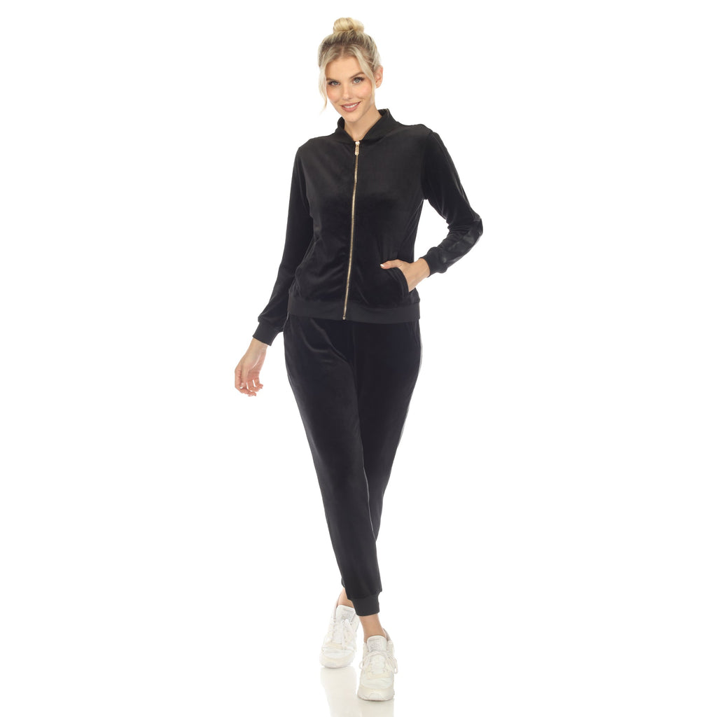 Women's 2-Piece Velour with Faux Leather Stripe