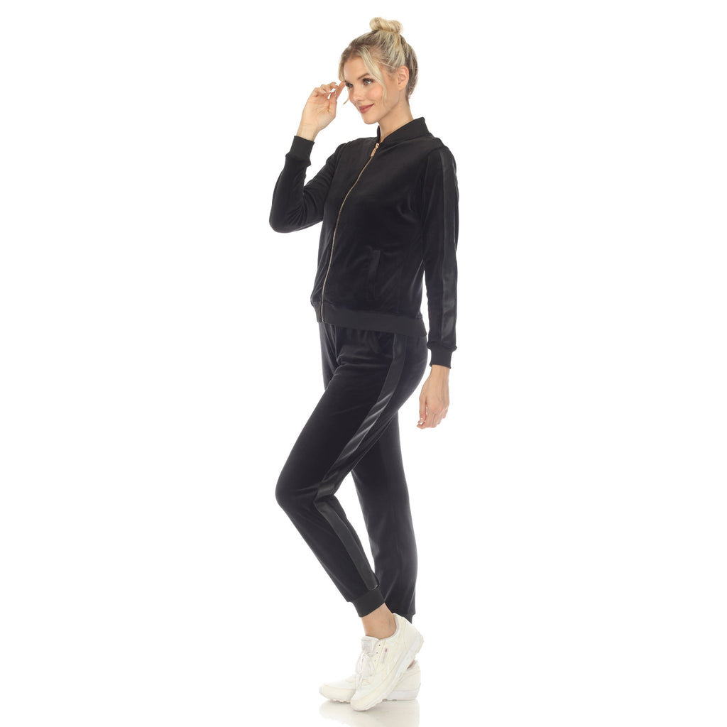 Women's 2-Piece Velour with Faux Leather Stripe