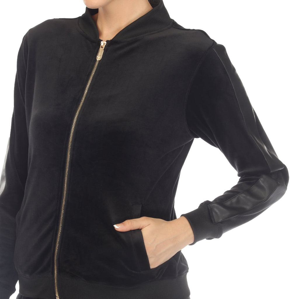 Women's 2-Piece Velour with Faux Leather Stripe