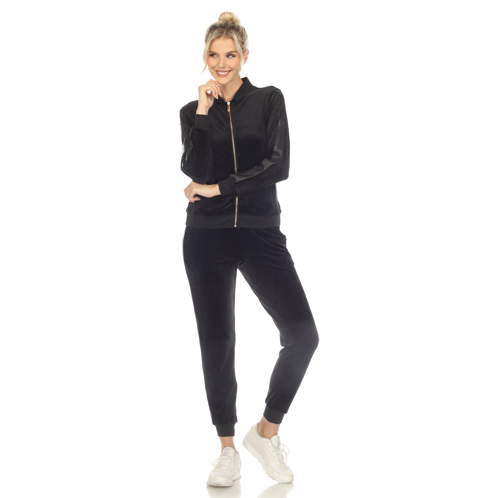 Women's 2-Piece Velour with Faux Leather Stripe