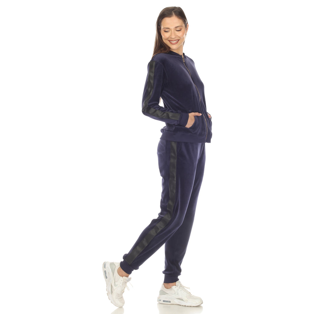 Women's 2-Piece Velour with Faux Leather Stripe