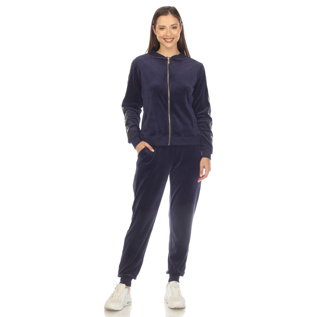 Women's 2-Piece Velour with Faux Leather Stripe