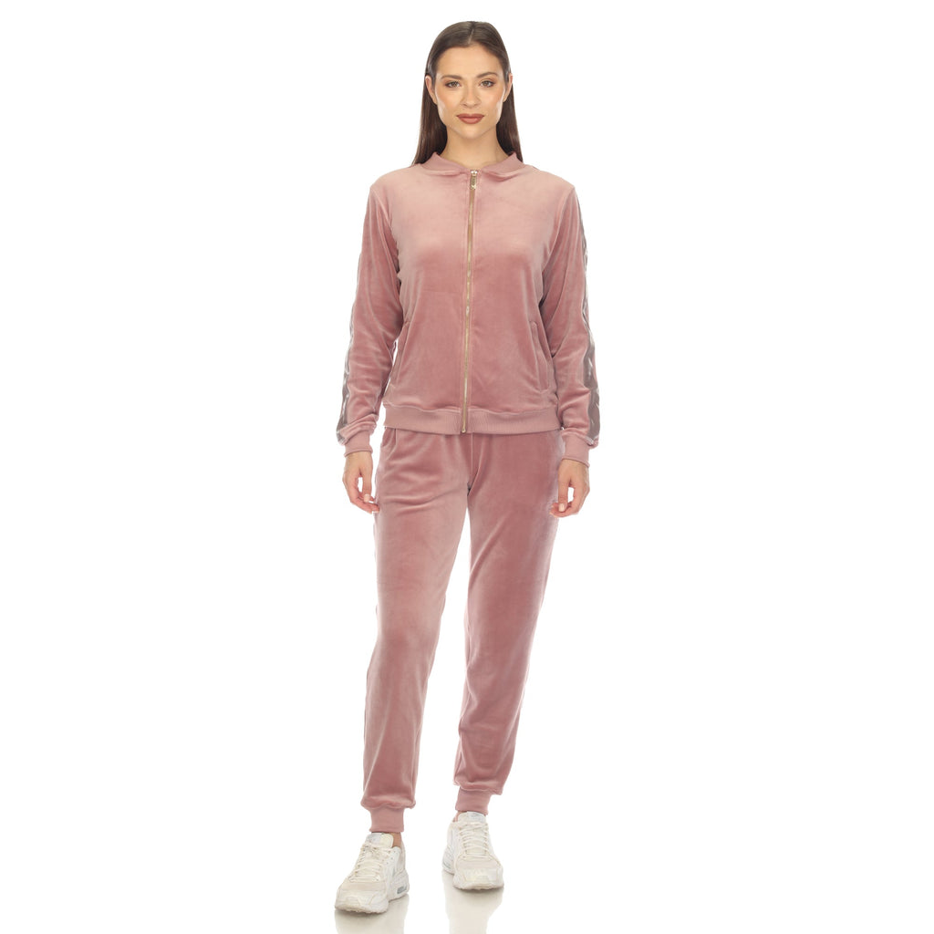 Women's 2-Piece Velour with Faux Leather Stripe