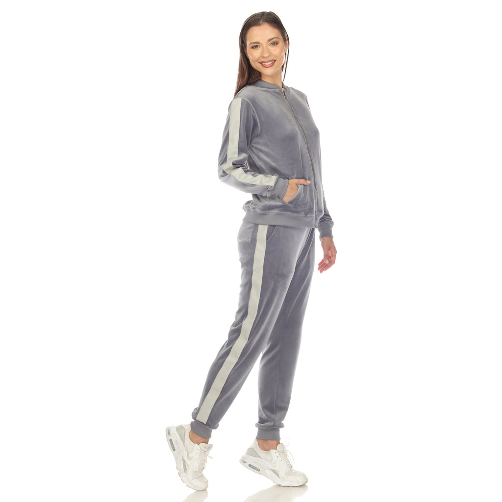 Women's 2-Piece Velour with Faux Leather Stripe