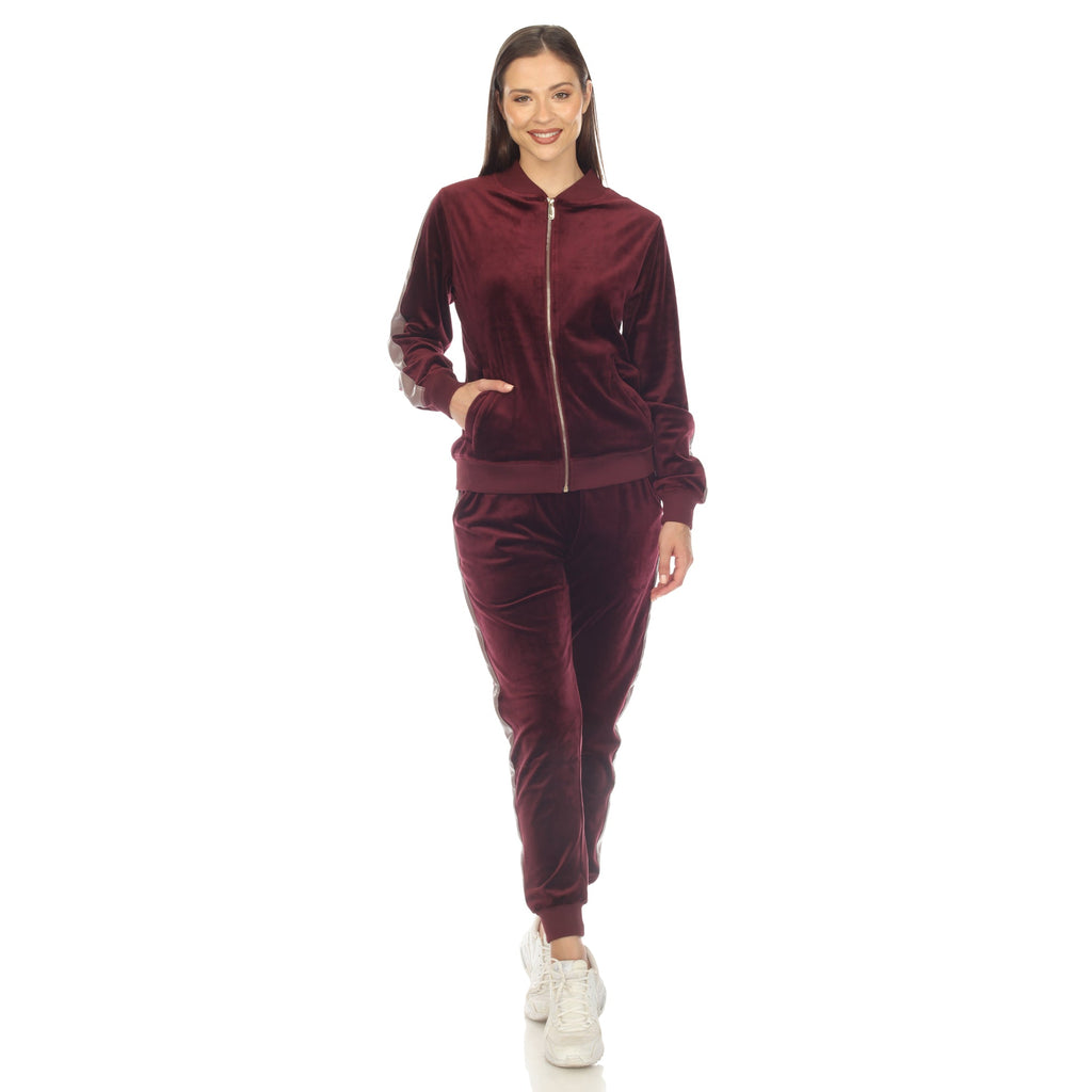 Women's 2-Piece Velour with Faux Leather Stripe