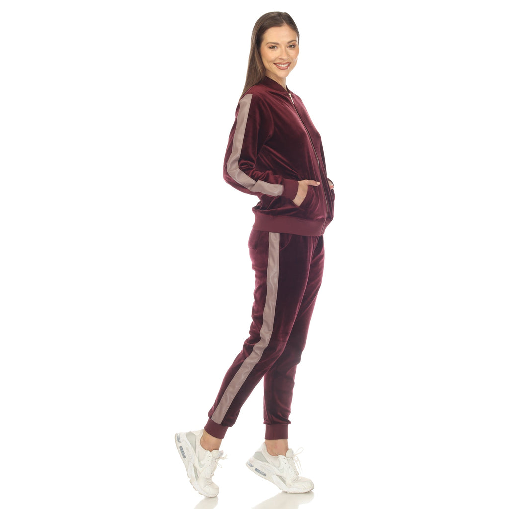 Women's 2-Piece Velour with Faux Leather Stripe