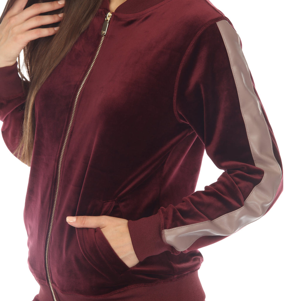 Women's 2-Piece Velour with Faux Leather Stripe