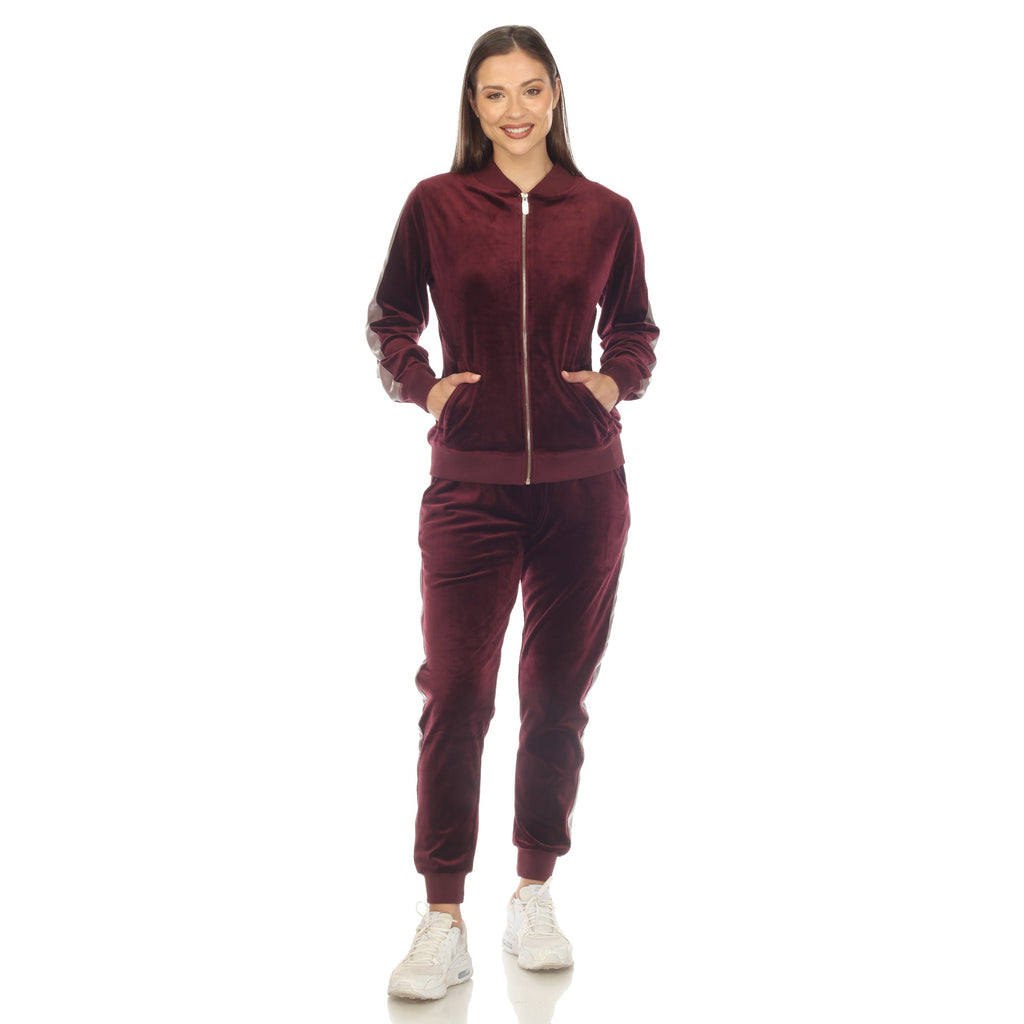 Women's 2-Piece Velour with Faux Leather Stripe