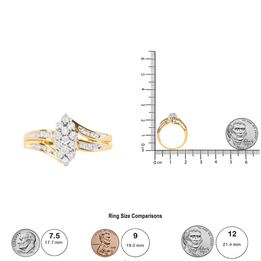 10K Yellow Gold 1/2 Cttw Pear Cluster and Channel Set Diamond Ring (H-I Color, I1-I2 Clarity)