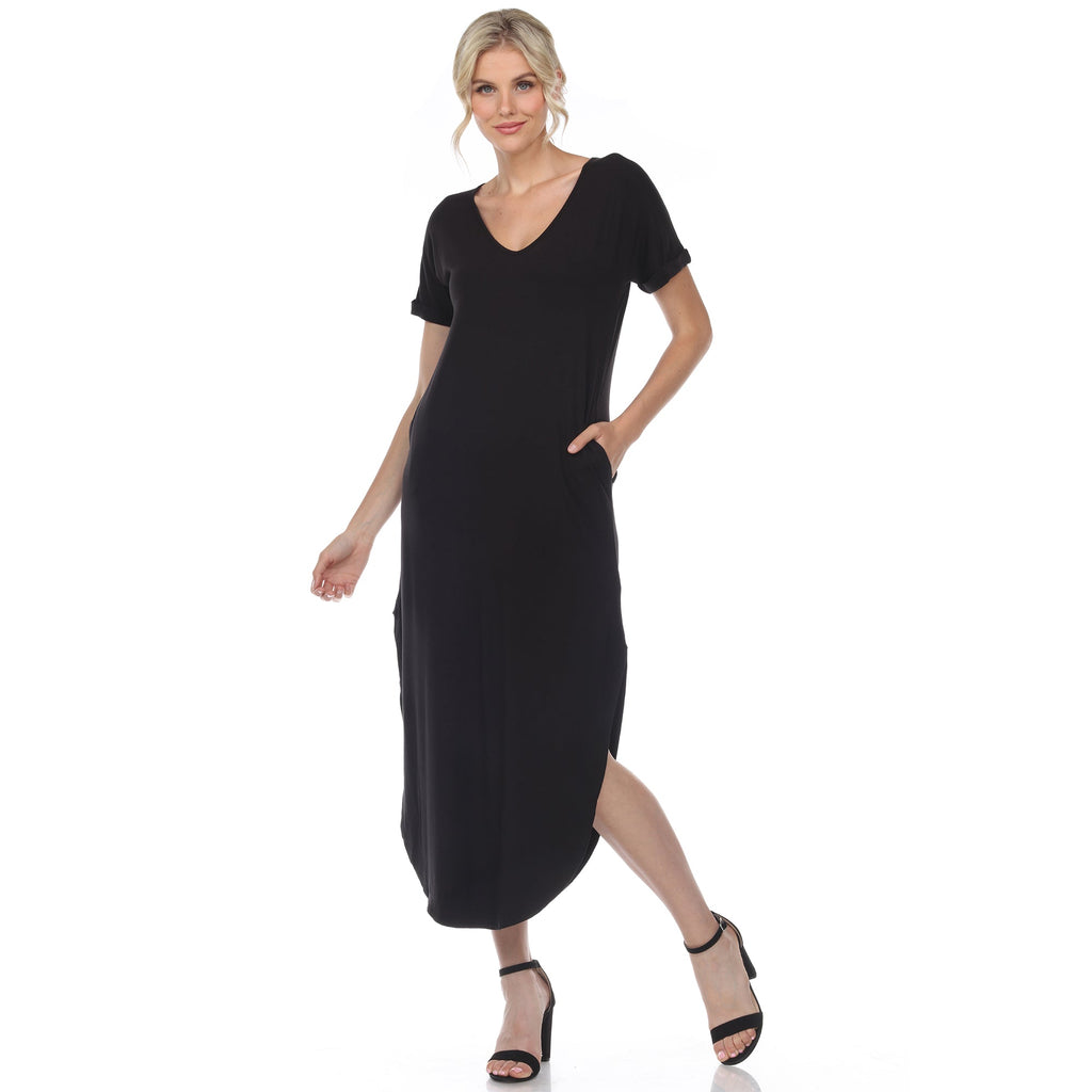 Women's Short Sleeve V-neck Maxi Dress (5 Colors Available)