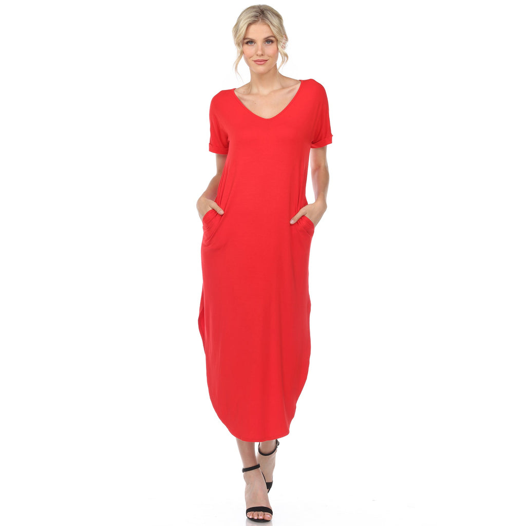 Women's Short Sleeve V-neck Maxi Dress (5 Colors Available)