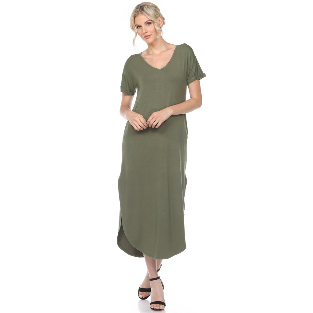 Women's Short Sleeve V-neck Maxi Dress (5 Colors Available)