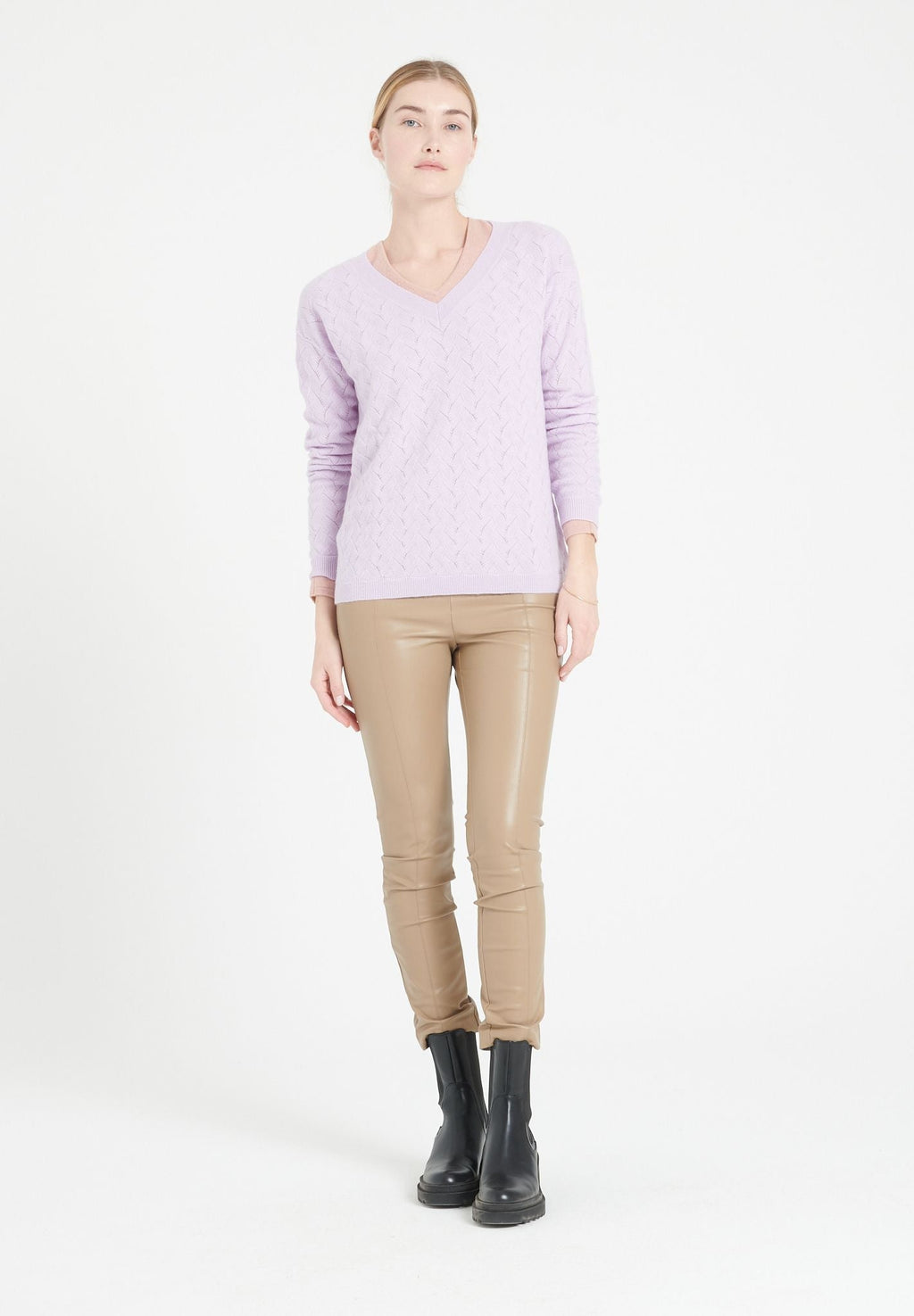 LILLY 27 V-neck cashmere open-weave sweater lilac