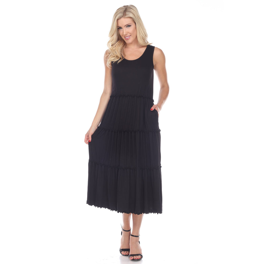 Women's Scoop Neck Tiered Midi Dress (9 Colors Available)