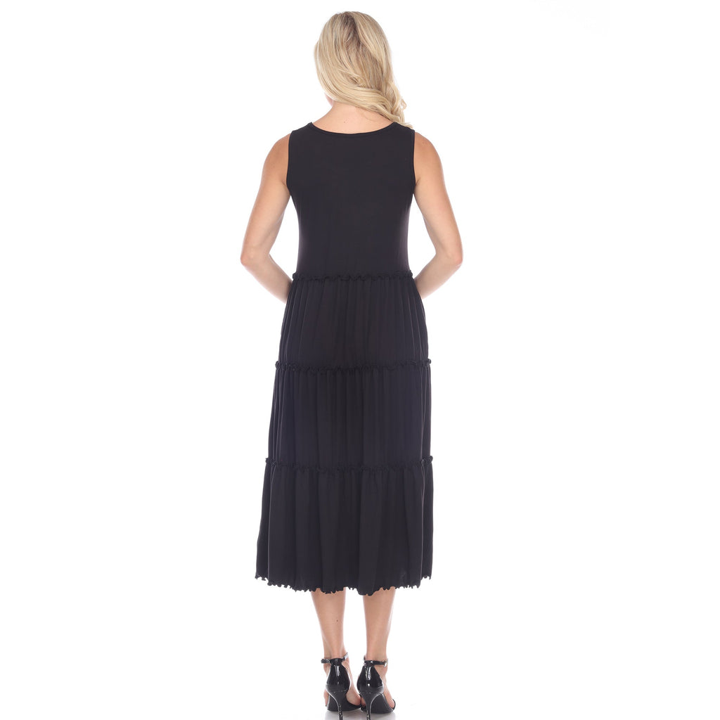 Women's Scoop Neck Tiered Midi Dress (9 Colors Available)