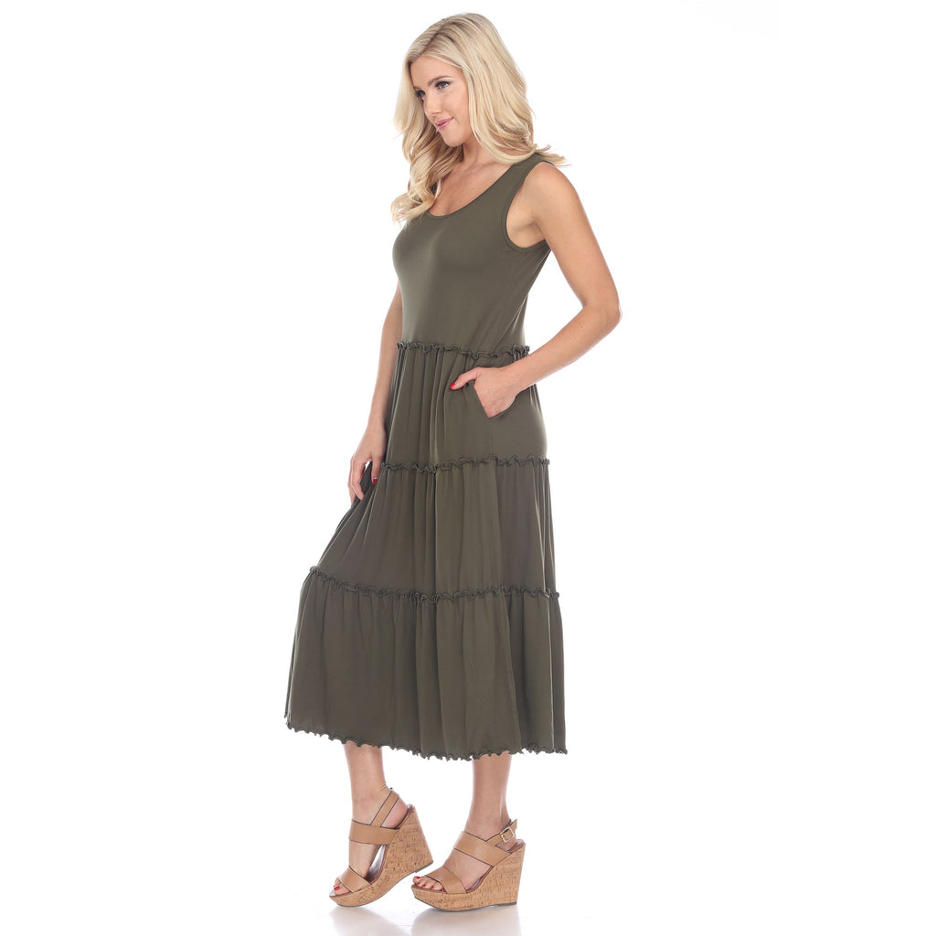 Women's Scoop Neck Tiered Midi Dress (9 Colors Available)