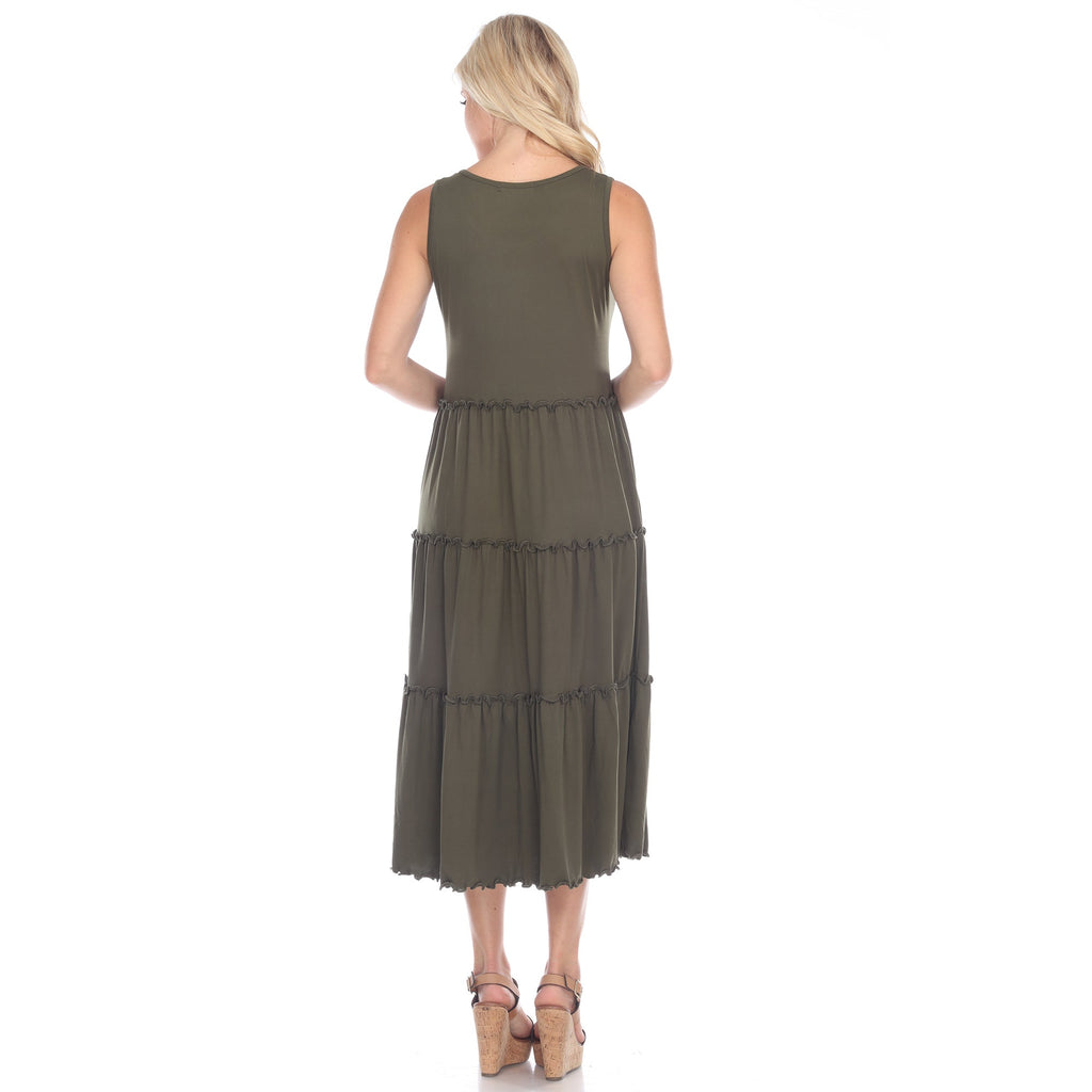 Women's Scoop Neck Tiered Midi Dress (9 Colors Available)