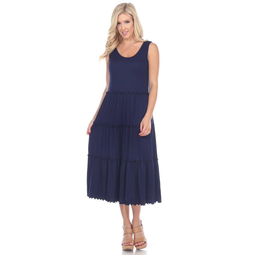 Women's Scoop Neck Tiered Midi Dress (9 Colors Available)