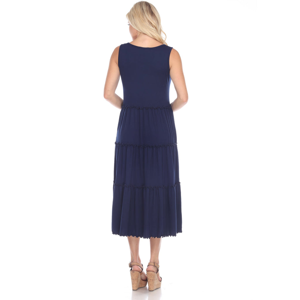 Women's Scoop Neck Tiered Midi Dress (9 Colors Available)