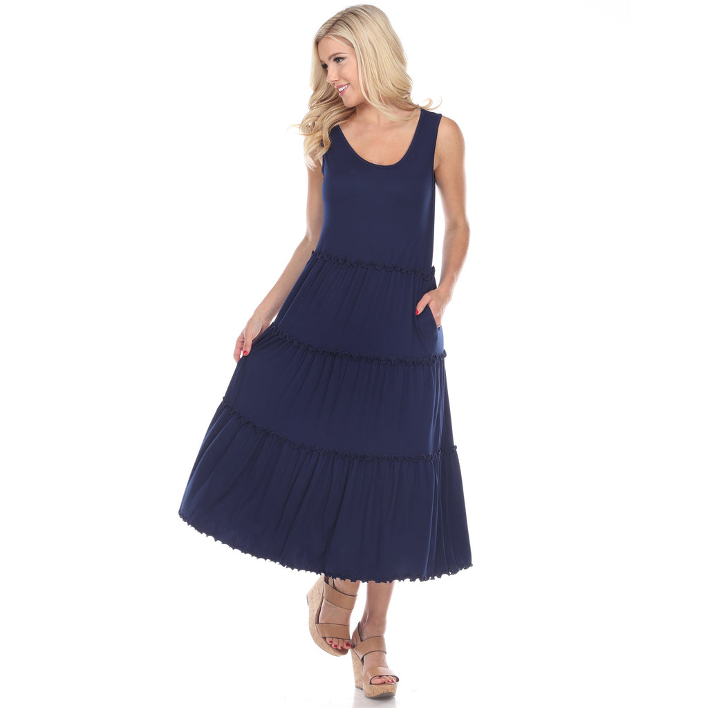 Women's Scoop Neck Tiered Midi Dress (9 Colors Available)