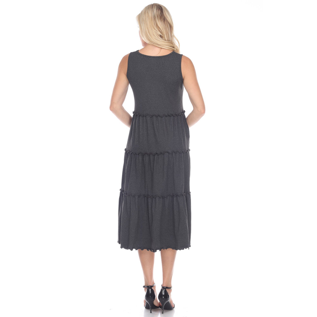 Women's Scoop Neck Tiered Midi Dress (9 Colors Available)