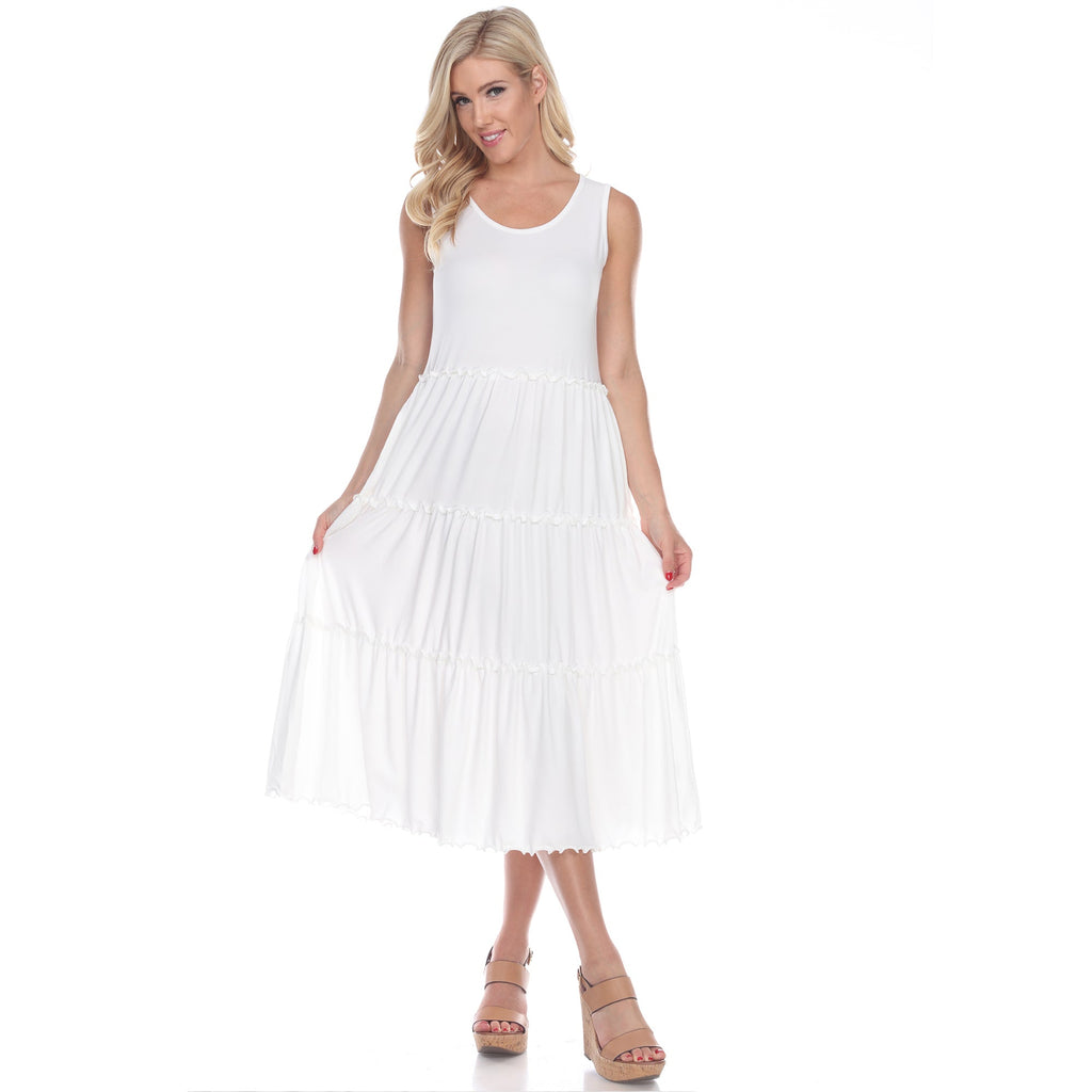 Women's Scoop Neck Tiered Midi Dress (9 Colors Available)