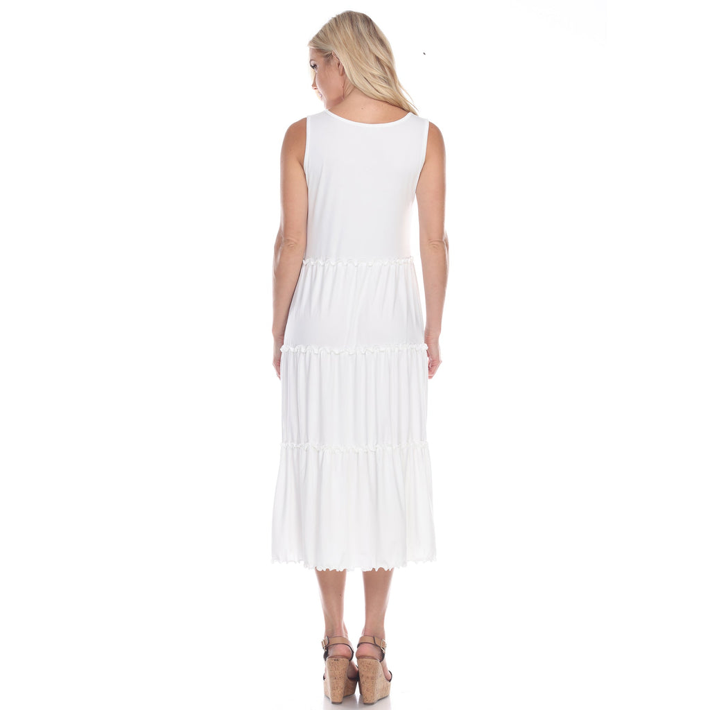 Women's Scoop Neck Tiered Midi Dress (9 Colors Available)