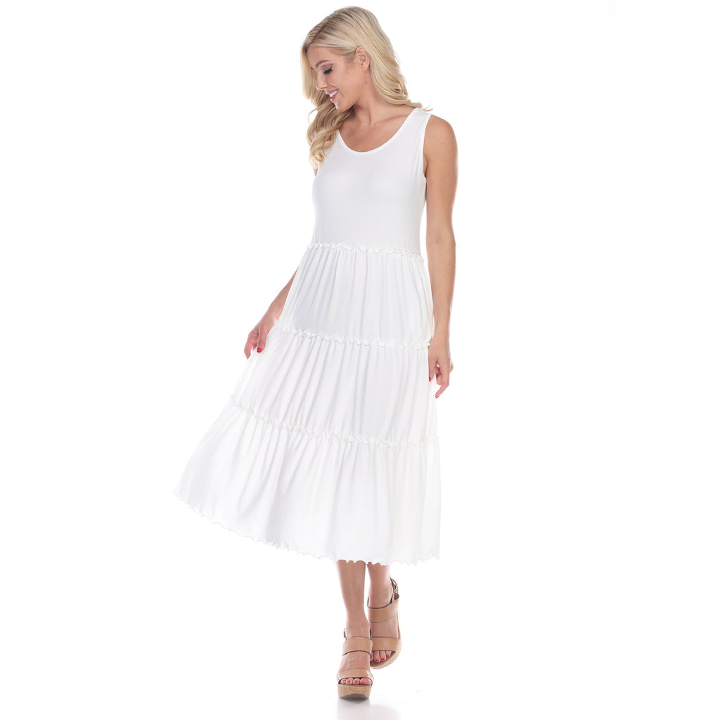 Women's Scoop Neck Tiered Midi Dress (9 Colors Available)