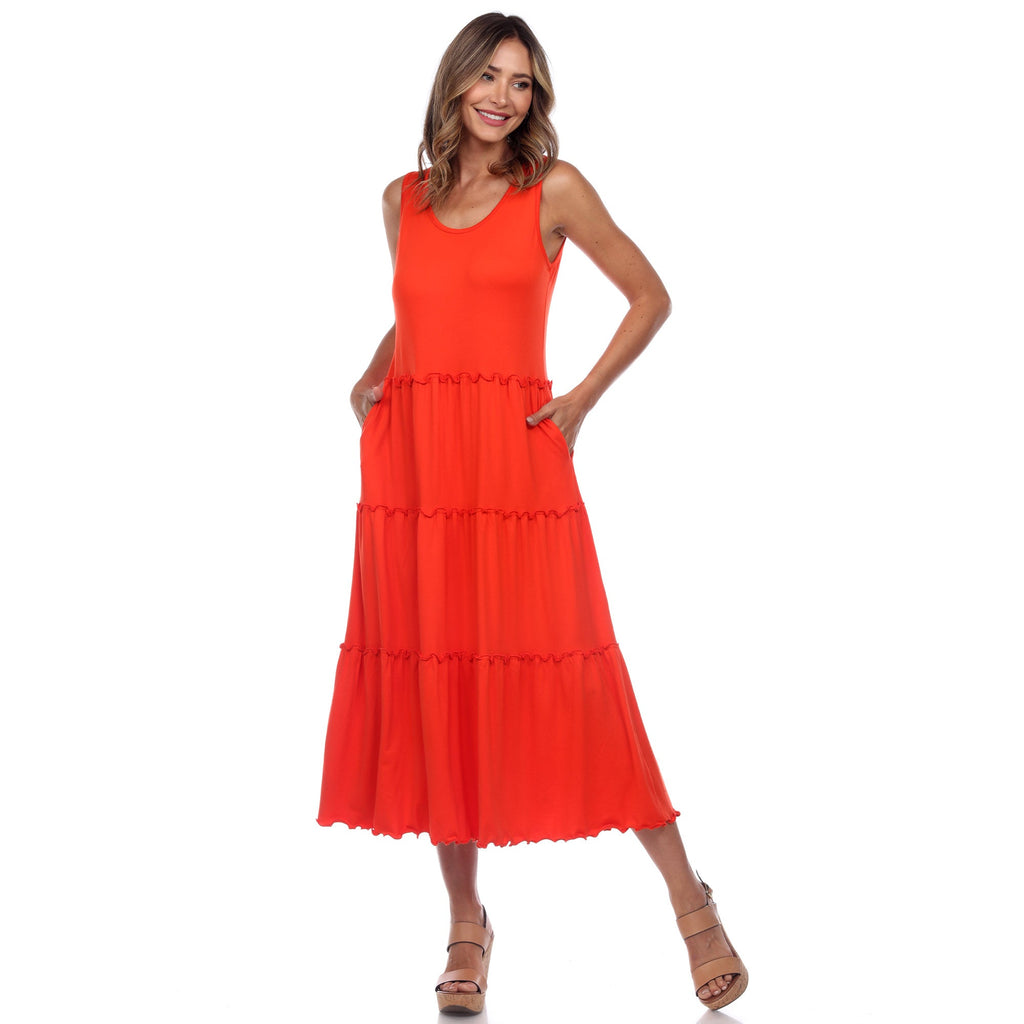 Women's Scoop Neck Tiered Midi Dress (9 Colors Available)