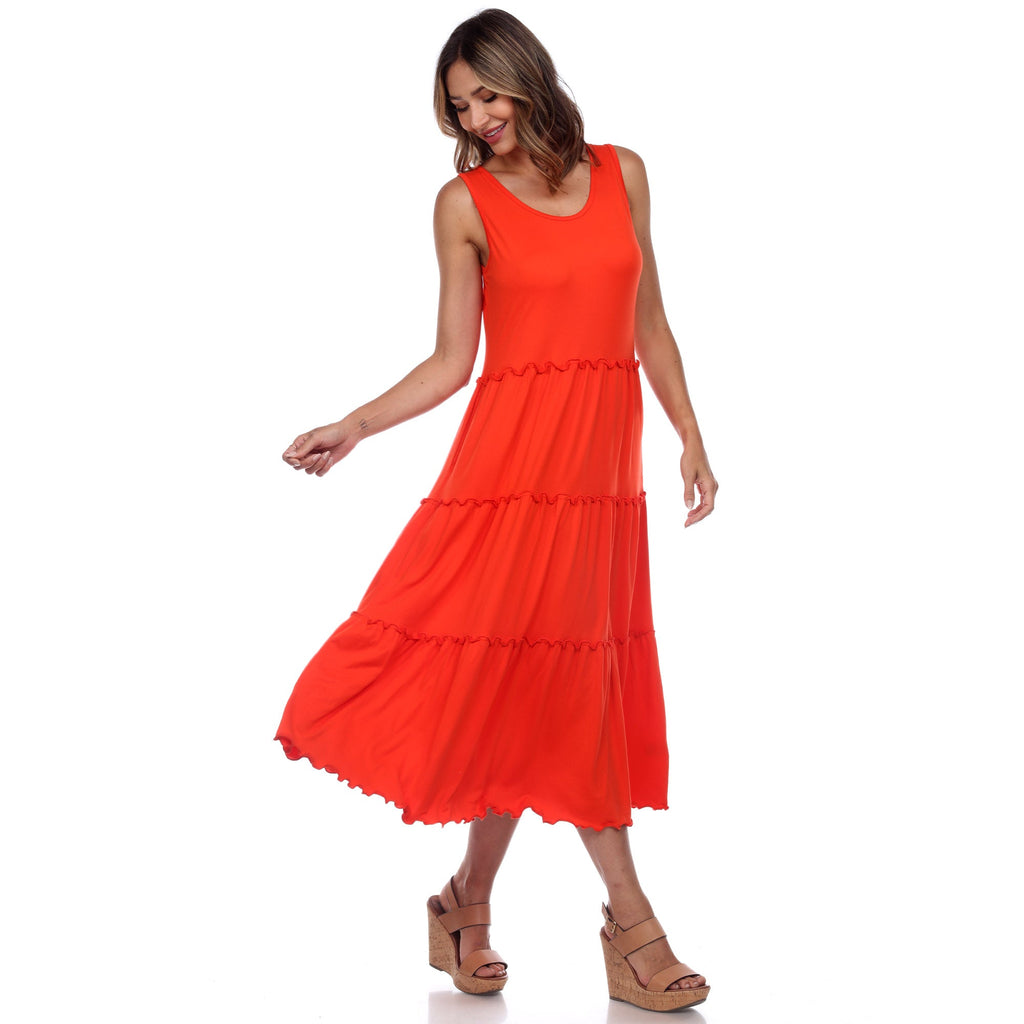 Women's Scoop Neck Tiered Midi Dress (9 Colors Available)