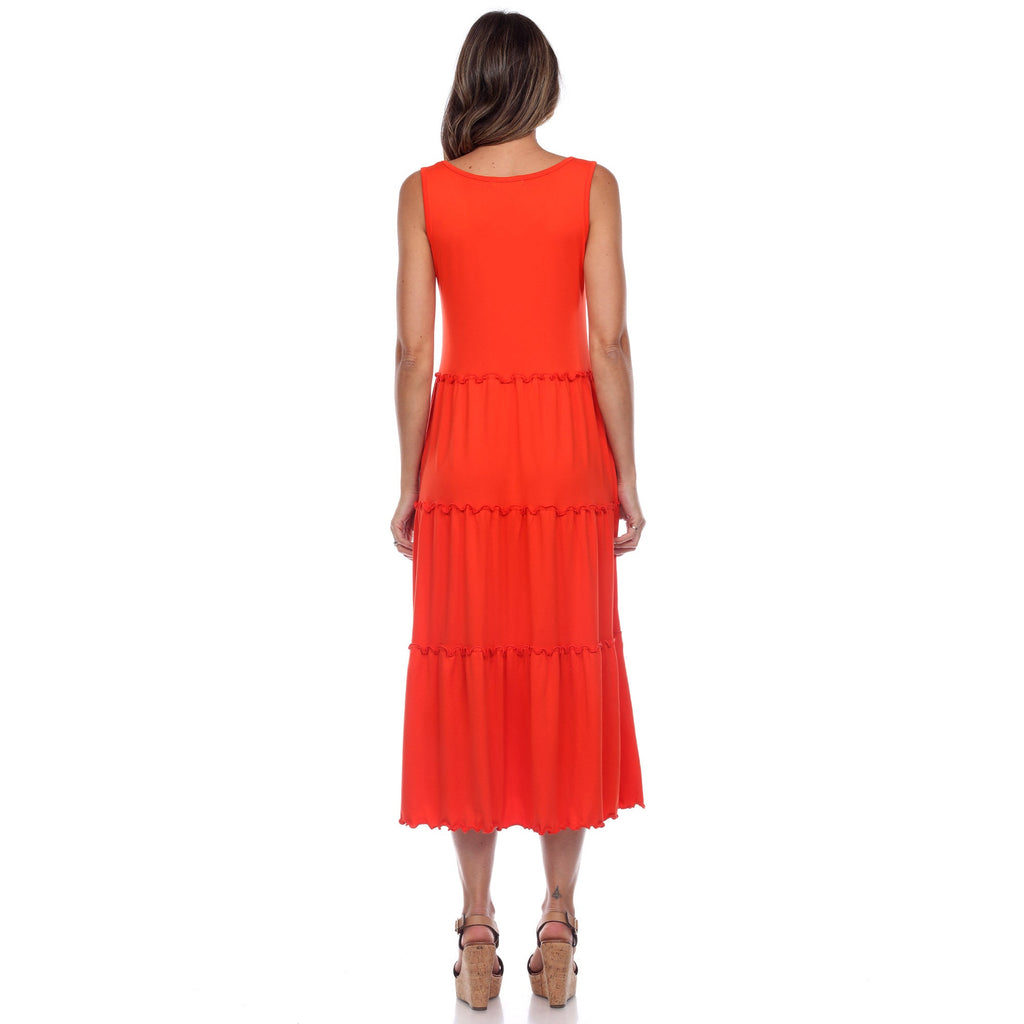 Women's Scoop Neck Tiered Midi Dress (9 Colors Available)