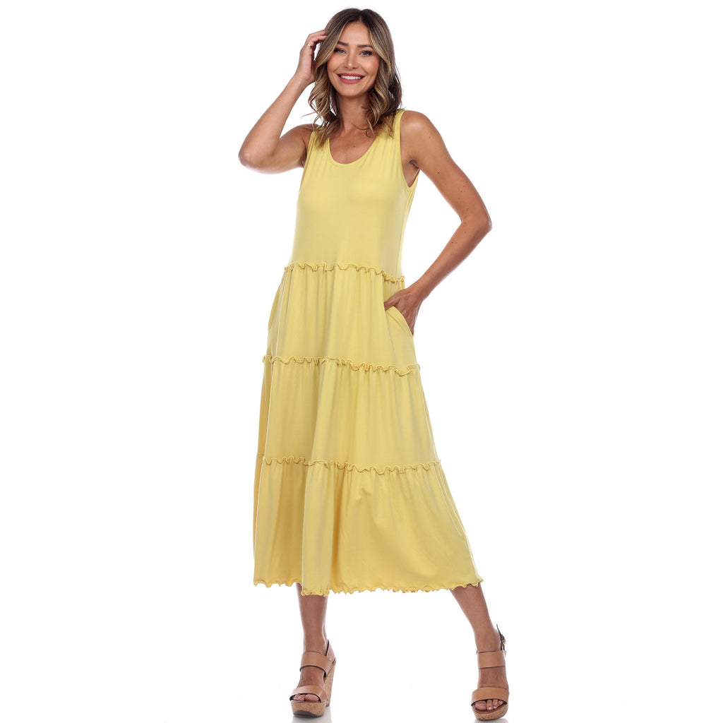 Women's Scoop Neck Tiered Midi Dress (9 Colors Available)