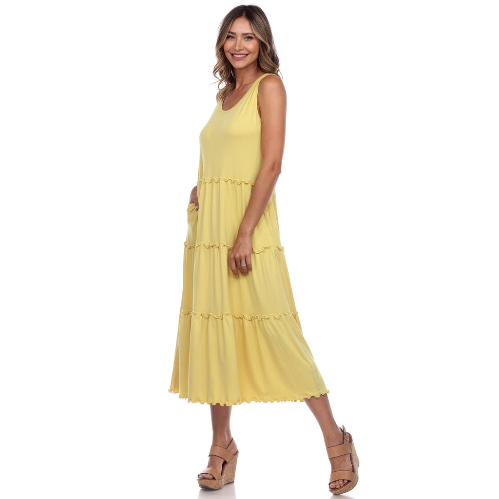 Women's Scoop Neck Tiered Midi Dress (9 Colors Available)